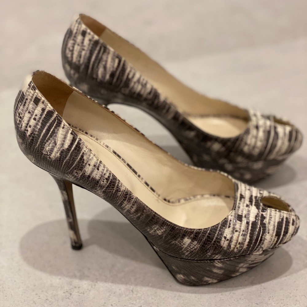Sergio Rossi Size 38 Peep Toe Patent Snake Pumps